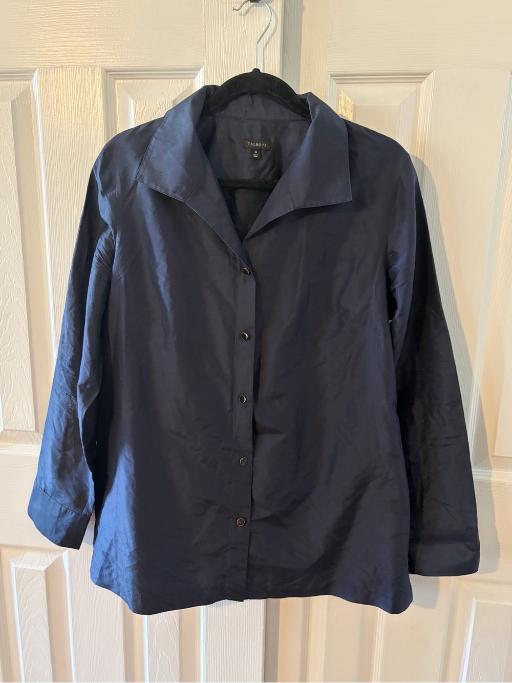 Women’s Talbots Navy 100% Silk Button-Front Collar Shirt Size 16 New Without Tag